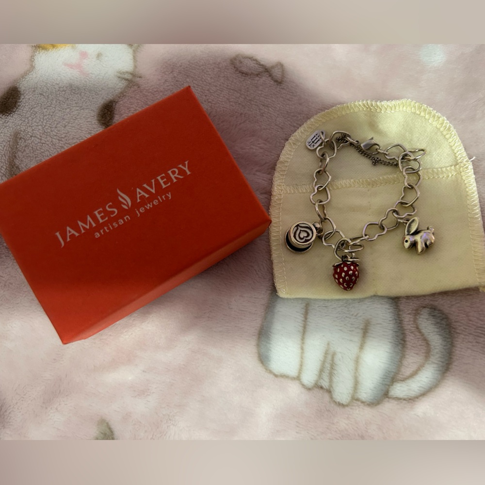 James Avery Heart Link Bracelet with Red and Silver Charms
